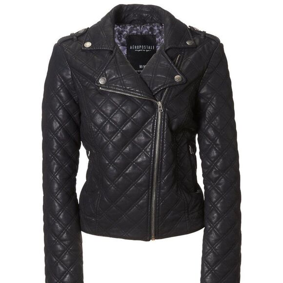 Aeropostale Jackets & Blazers - Aeropostale Black Faux Leather Quilted Moto Jacket Juniors XL